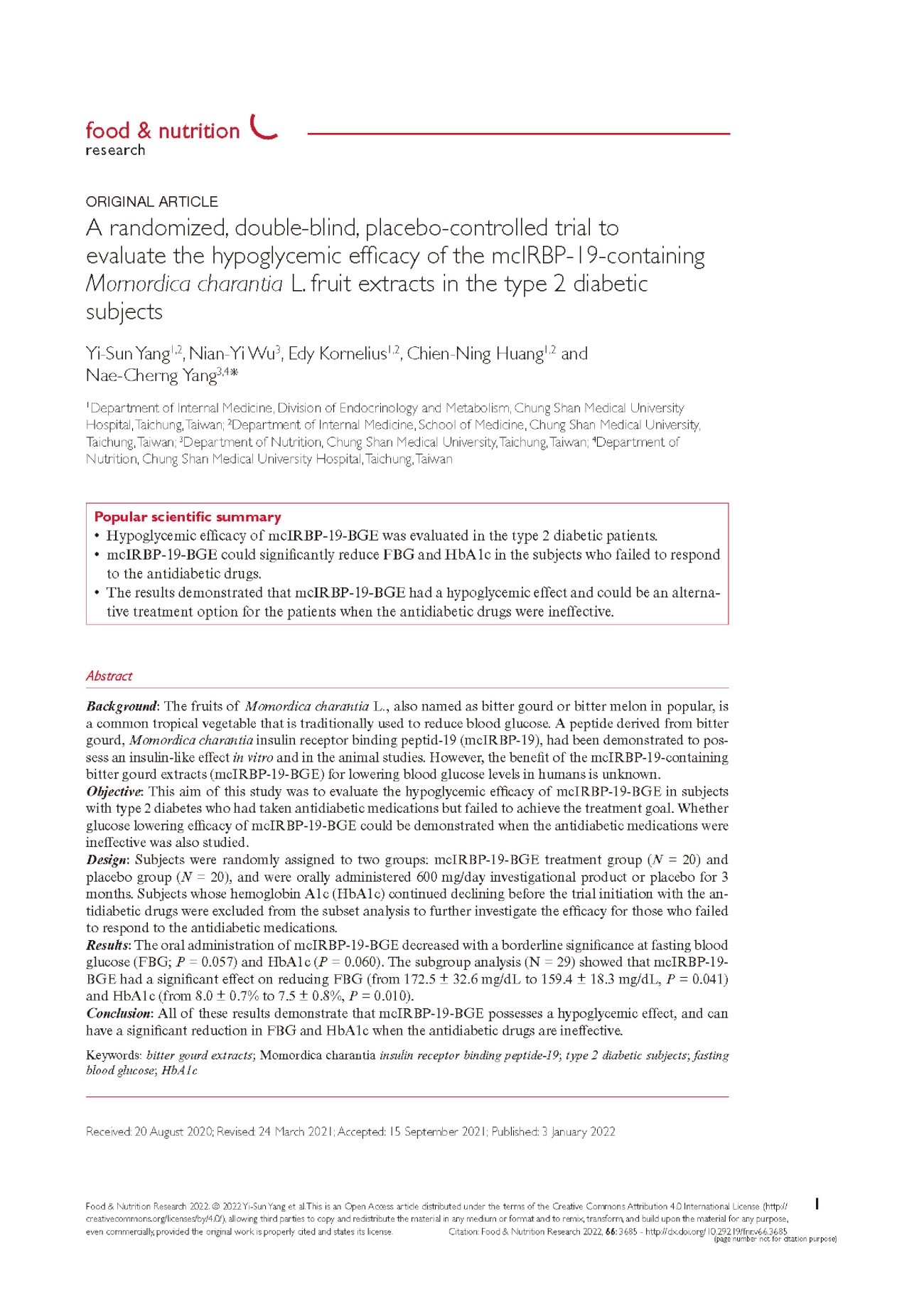 苦瓜國際認證_Food&Nutrition Research(2022) 苦瓜國際認證_Food&Nutrition Research(2022)