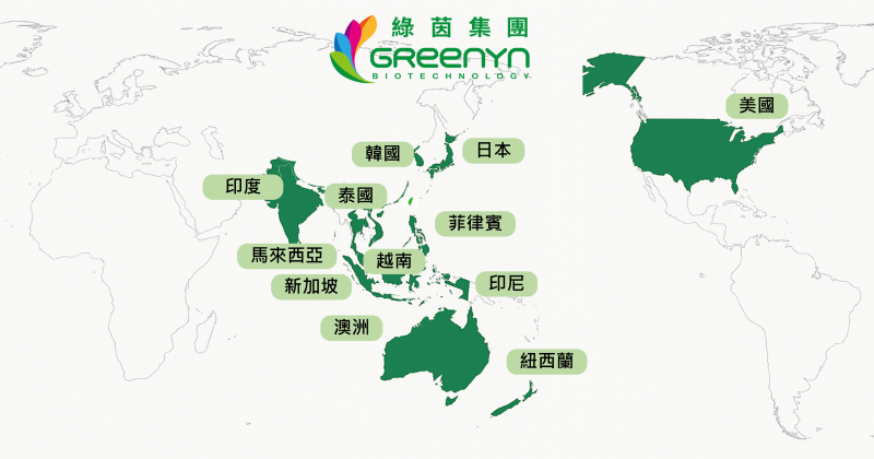 圖4：綠茵生技自研Insumate專利定序19肽苦瓜胜肽目前已拓展至全球12個國家，更與全球化學_